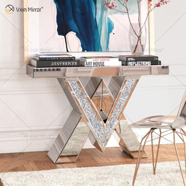 2022 Neue Produkte Designer Konsolentisch Crushed Diamond Crystal Mirrored Konsolentische