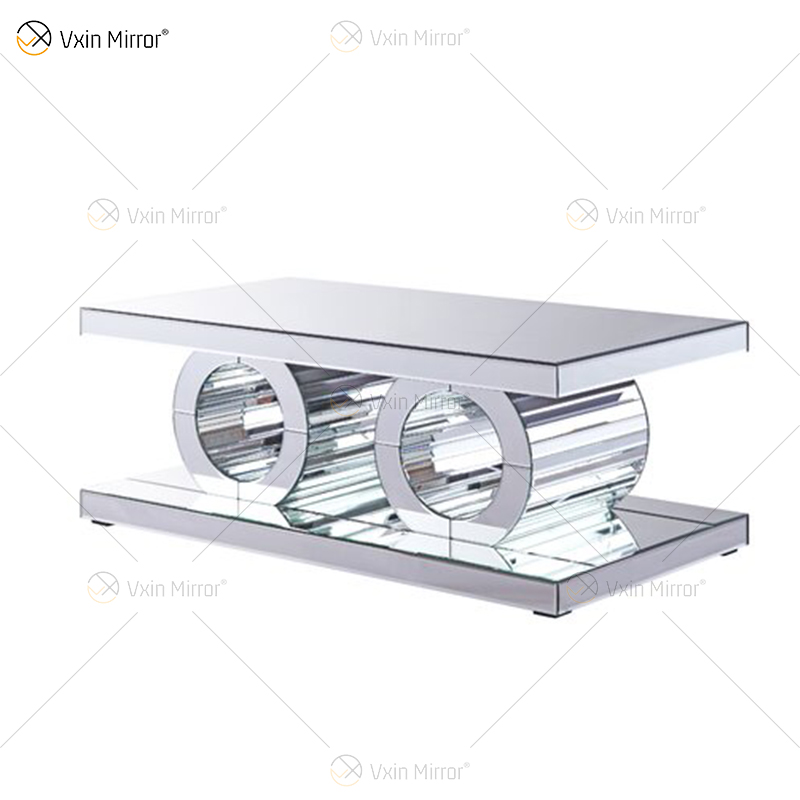 Vxin 3D funkelnder schlichter moderner Couchtisch aus Glas, Geometrie, verspiegelter Couchtisch, silberfarben, für Wohnzimmer