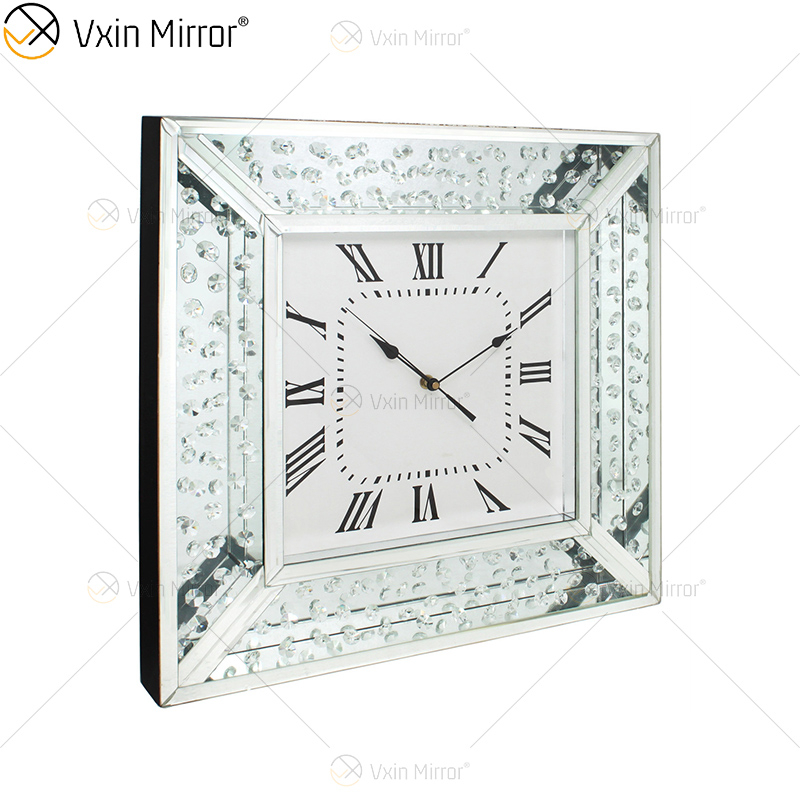 Anti-Drop-Paket Vxin WXMC-008 Moderne silberne Kristallspiegel-Wanduhr