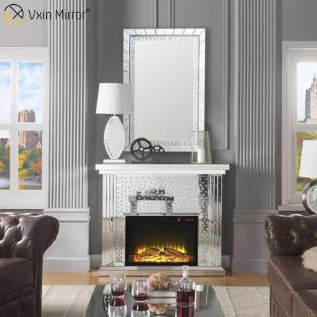 Moderner WXWF-1096 Sparkle Electric LED Mirrored Crushed Crystal Mirror Kamin
