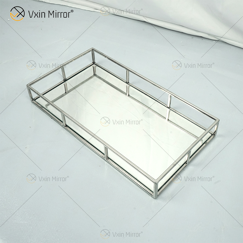 Heißer Verkauf Vxin Spiegel WXT-005 Moderner Dekor-Silber-Edelstahl-Rahmen widergespiegeltes Tablett 2 Größe