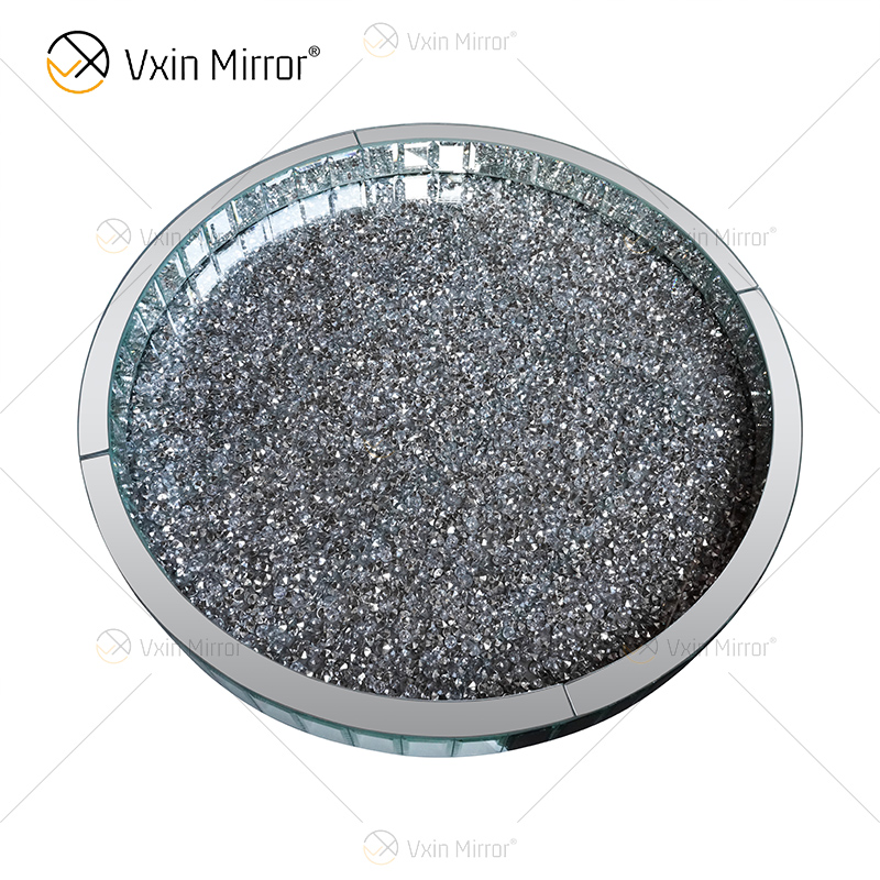 Heißer Verkaufs-WXMT-015 Moderner Dekor-Silber-zerquetschter Diamant widergespiegelter runder Behälter