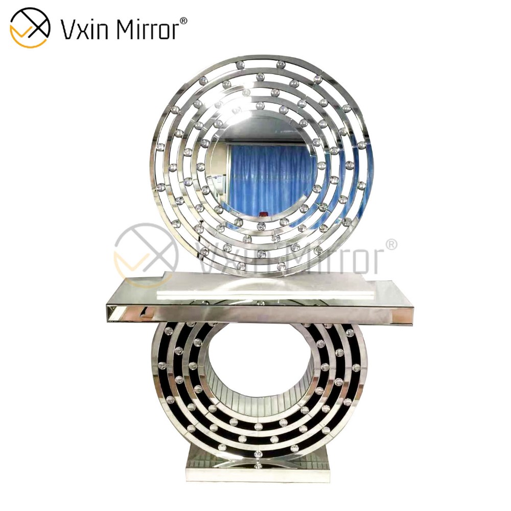 Benutzerdefinierte Größe Vxin verspiegelter moderner 3D-silberner eleganter Konsolentisch aus Holz mit Spiegel für Wohnzimmermöbel