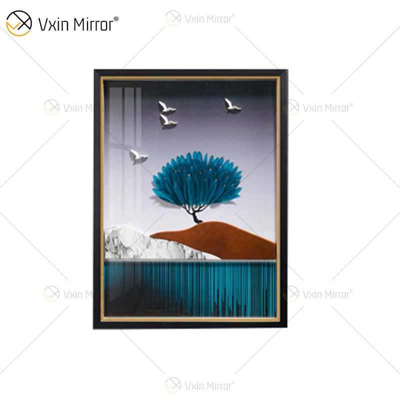 Antiker Stil Vxin WXPA-003 Simplicity Trees Paint Framed Mirror Wall Art Feather Hanging Picture for Living Room Set for Sale