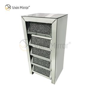 Vxin Mirror Silver Crushed WXWF-707 Diamon Nightstand Bevel Nachttisch mit 5 Schubladen verspiegelter Nachttisch