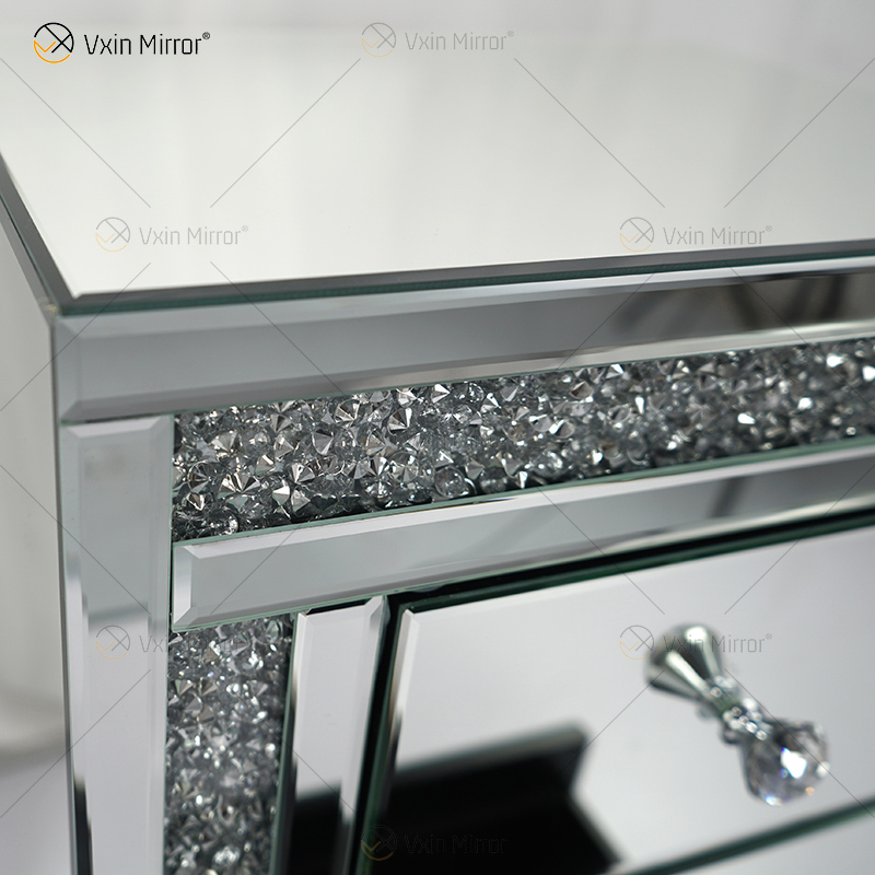 Vxin WXWF-716 Home Moderner Nachttisch aus Acryl mit 3 Schubladen, verspiegelter Nachttisch