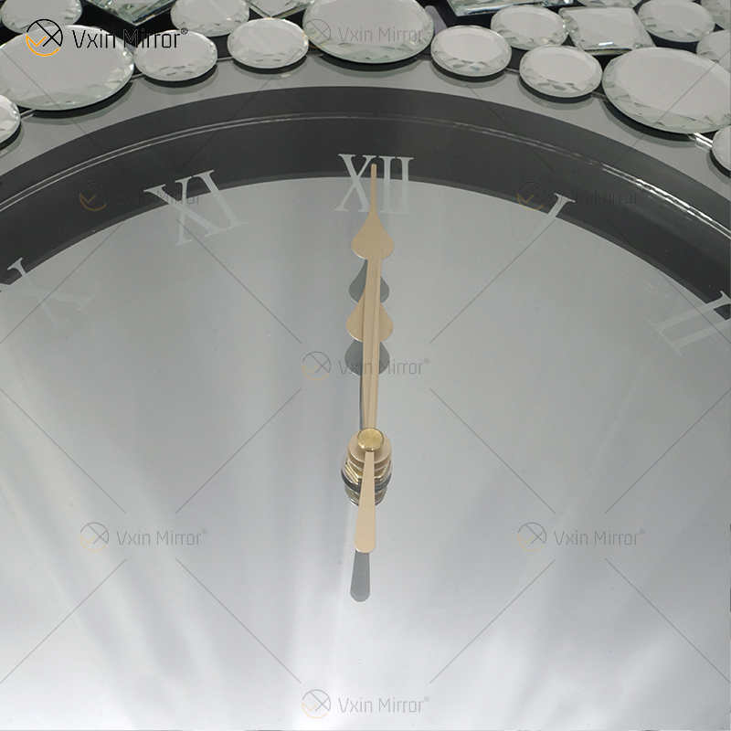 Spiegeluhr WXMC-085 Silberne Wanddekoration Elegante runde Uhr aus Kristall