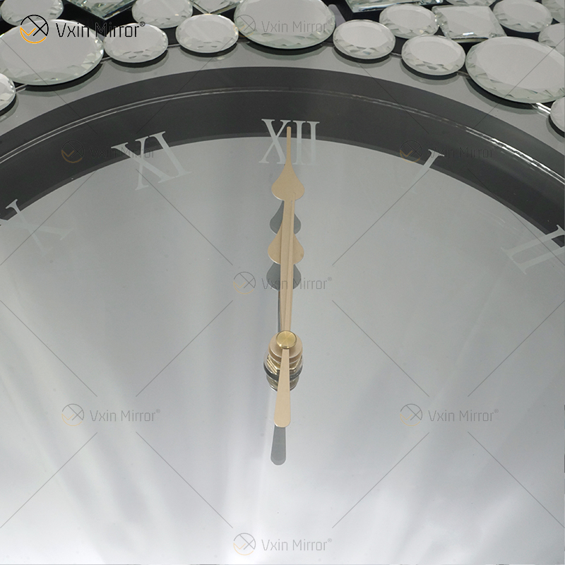 Spiegeluhr WXMC-085 Silberne Wanddekoration Elegante runde Uhr aus Kristall