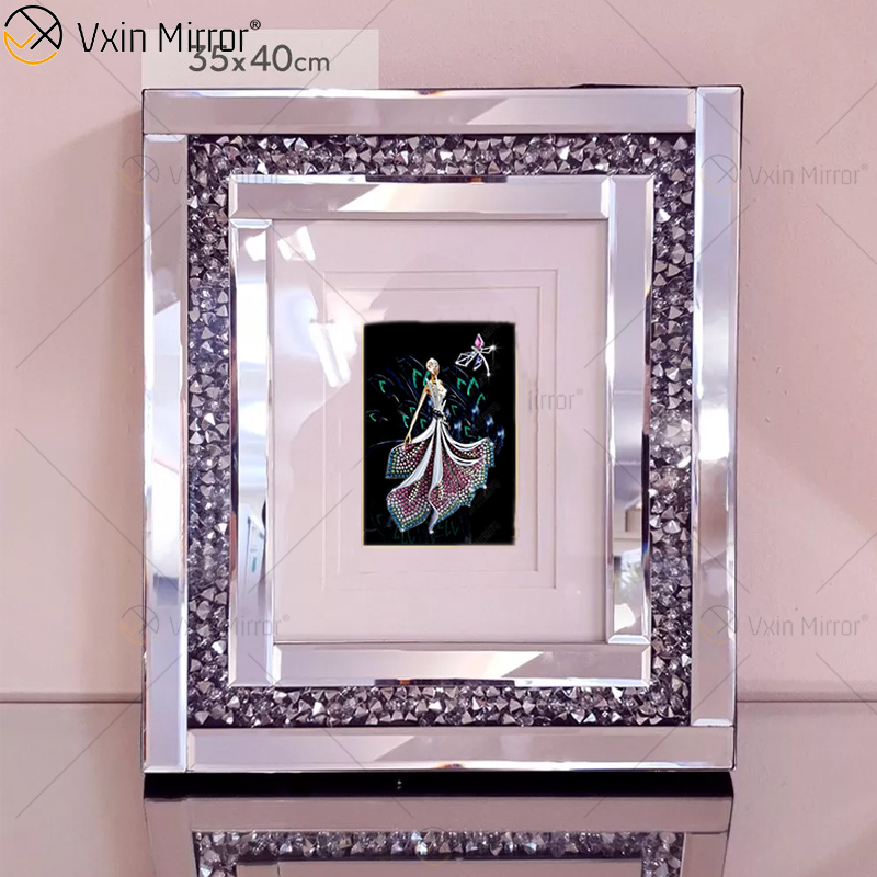 Fabrik-Versorgungsmaterial-silberner handgemachter Flur-Spiegel-Foto-Rahmen-Spiegel-Wand-Kunst-Ausgangsdekor für Wohnzimmer-Sofa-Möbel WXPP-16