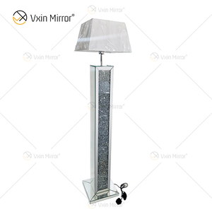 WXFL-032 Wohnzimmer-Silber-Kristall-Stehlampe mit Lampenschirm für Hotel-Spiegellampe