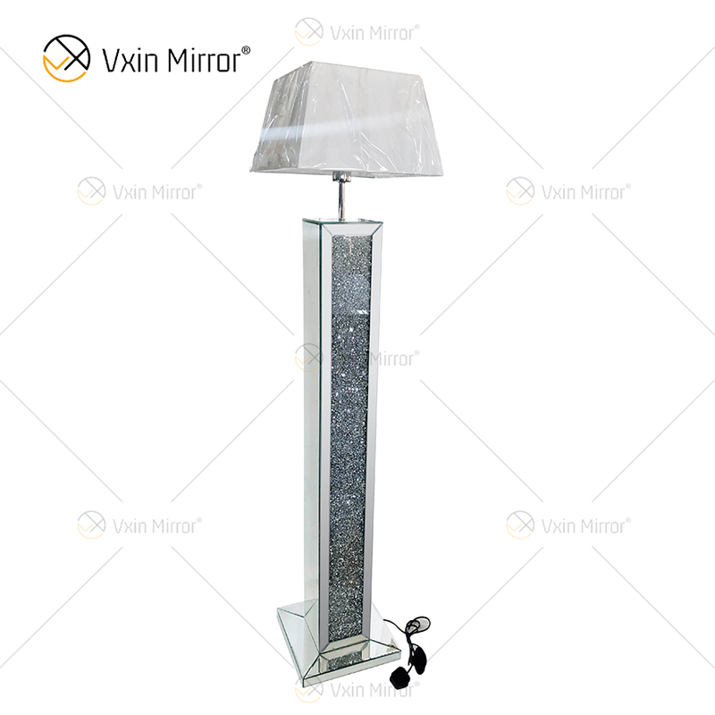 WXFL-032 Wohnzimmer-Silber-Kristall-Stehlampe mit Lampenschirm für Hotel-Spiegellampe