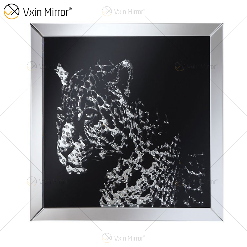 VXin WXMA-19 Wohnkultur Glasrahmen verspiegelt Gepard Wandkunst Kristallporzellanmalerei Spiegelwandkunst