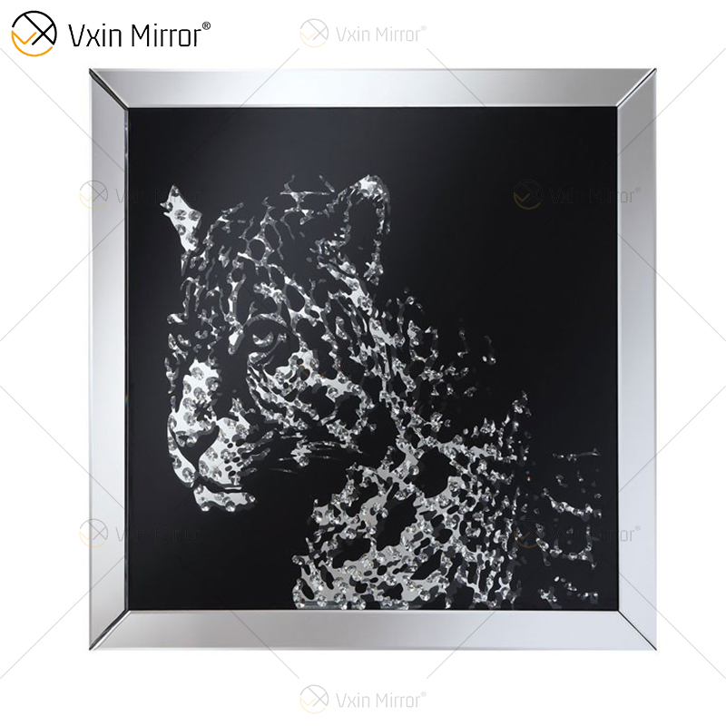 VXin WXMA-19 Wohnkultur Glasrahmen verspiegelt Gepard Wandkunst Kristallporzellanmalerei Spiegelwandkunst