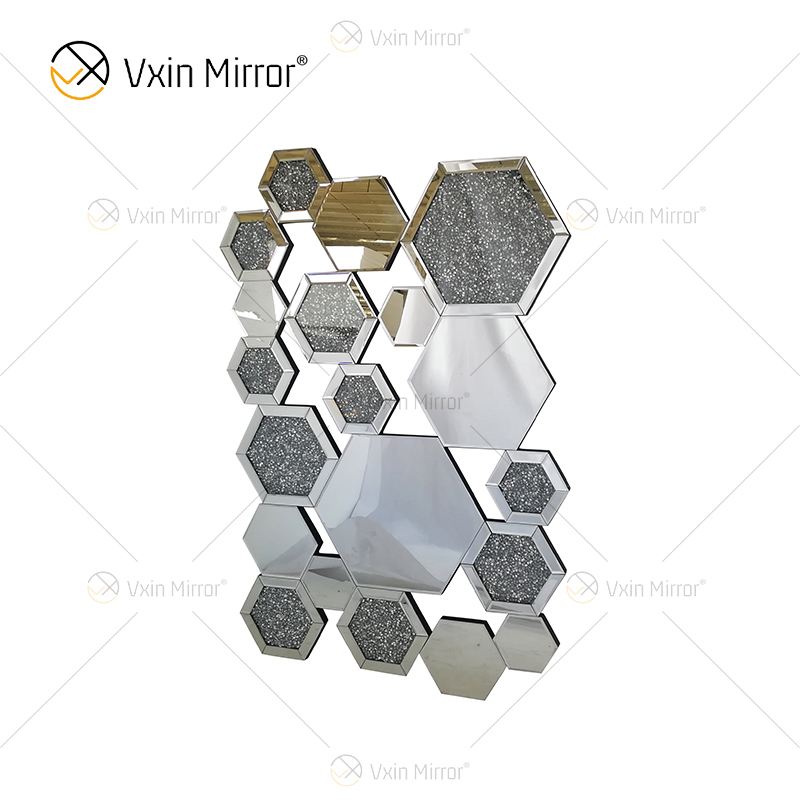 WXM-1778 Wanddekoration Silber Crushed Diamond Glass Nest Wandbehang Spiegel