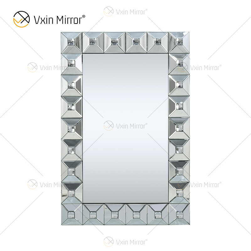Home Decor WXM-1007 Moderner Rechteck-Kristallsilber-Wandspiegel