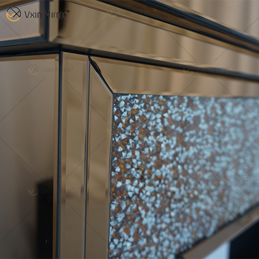 Mehrfarbiger WXWF-020 Luxus Silber Crushed Diamond Kristall Weißglas Wohnzimmer Spiegel Kamin Innen