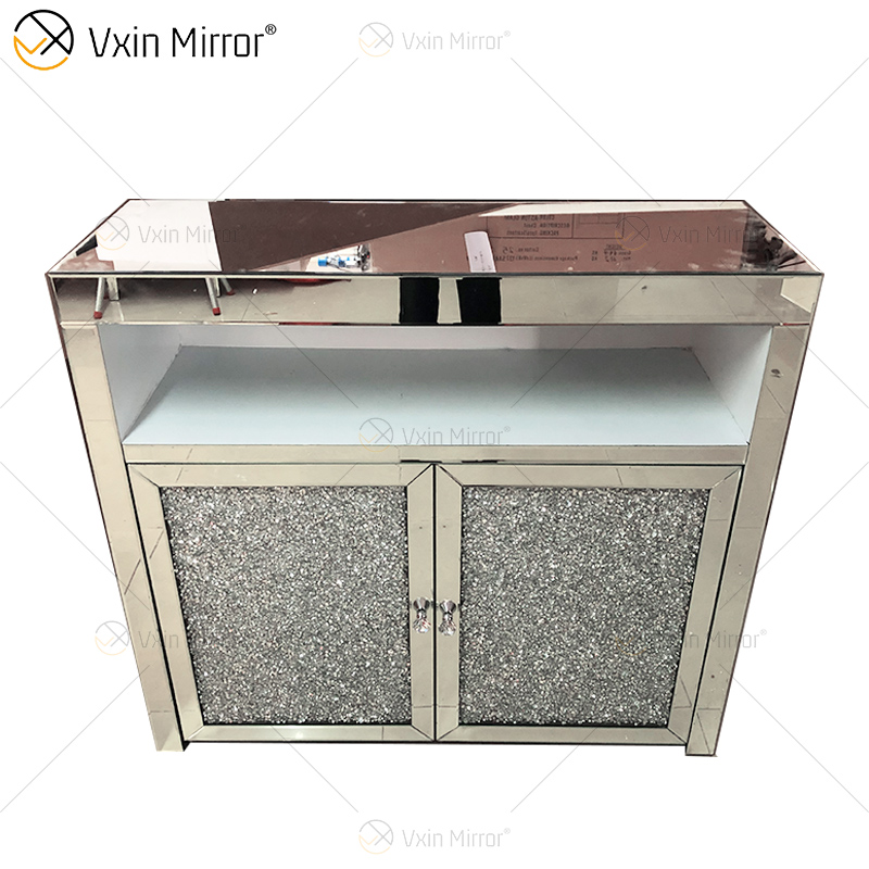 LED-Glasdekor WXF-2123 Silberner moderner zerkleinerter verspiegelter Schrank mit Muti-Schubladen