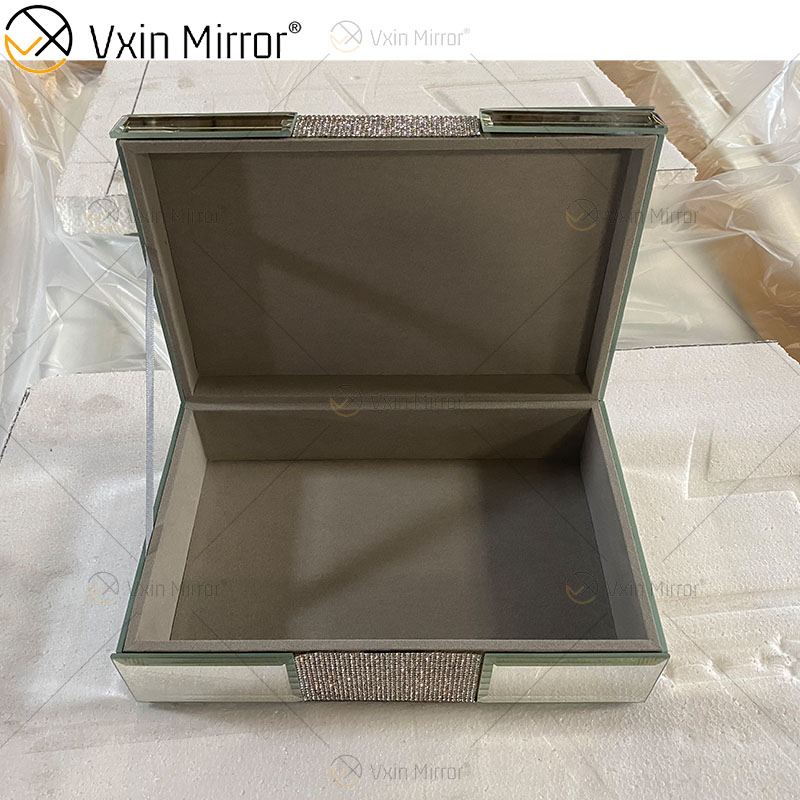 Vxin Spiegel WXJB-002 Silberner eleganter Glaskristall-Spiegel-Schmuckkästchen Spiegel-Tissue-Box