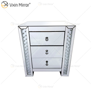 Vxin Crystal Decor WXF-274 Silber Tallboy Nachttisch mit Kristallspiegel und 3 Schubladen Spiegel Nachttisch