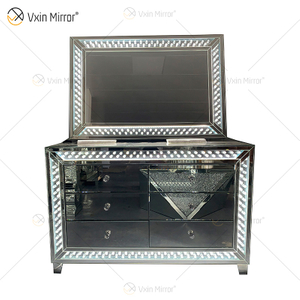 WXM-1176 & WXF-2139 LED-Möbel-Set, achteckig, Perlen, modisch, einfach, Schminkspiegel, Spiegelschrank, 6 Schubladen