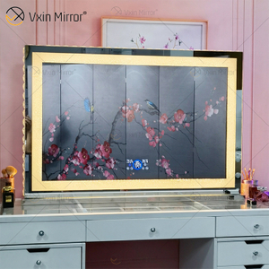Vanity Hollywood LED mit Bluetooth WXDL-1208 Kristallsand-Tischplatte Ovaler Schminkspiegel im dekorativen Stil für Schlafzimmer-Sets