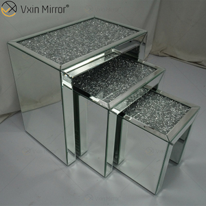 Heißer Verkauf ZH056 Quadratischer Beistelltisch Modern kombiniert Silberglas mit Crystal Diamond Top Wohnzimmerspiegel Beistelltische