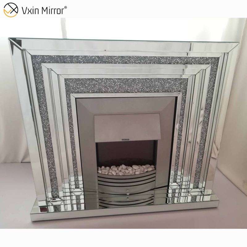 Wohnkultur WXWF-1095 Luxuriöser elektrischer Kamin mit Kristallspiegel aus zerkleinertem Diamanten für den Innenbereich mit Heizung in Wohnzimmermöbeln