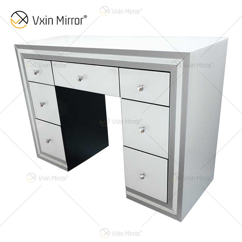 Hot Sell White Mirror Set WXF-792 Moderner Schminktisch mit silbernem Rahmen und Stuhl, 7 Schubladen