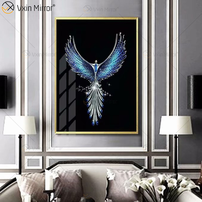 Luxus Aluminium Rahmen Kristall Porzellan Malerei Sofa Hintergrund Wandbehang Malerei Spiegel Wandkunst Wohnzimmer Dekoration