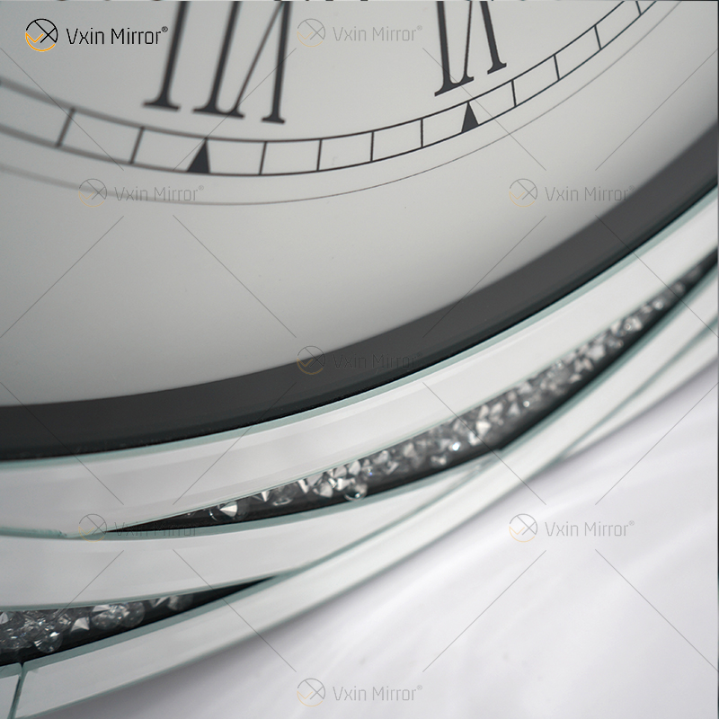 Testpaket WXC-080 Moderne verspiegelte 3D-Wanduhr mit gebrochenen Diamanten in Silber