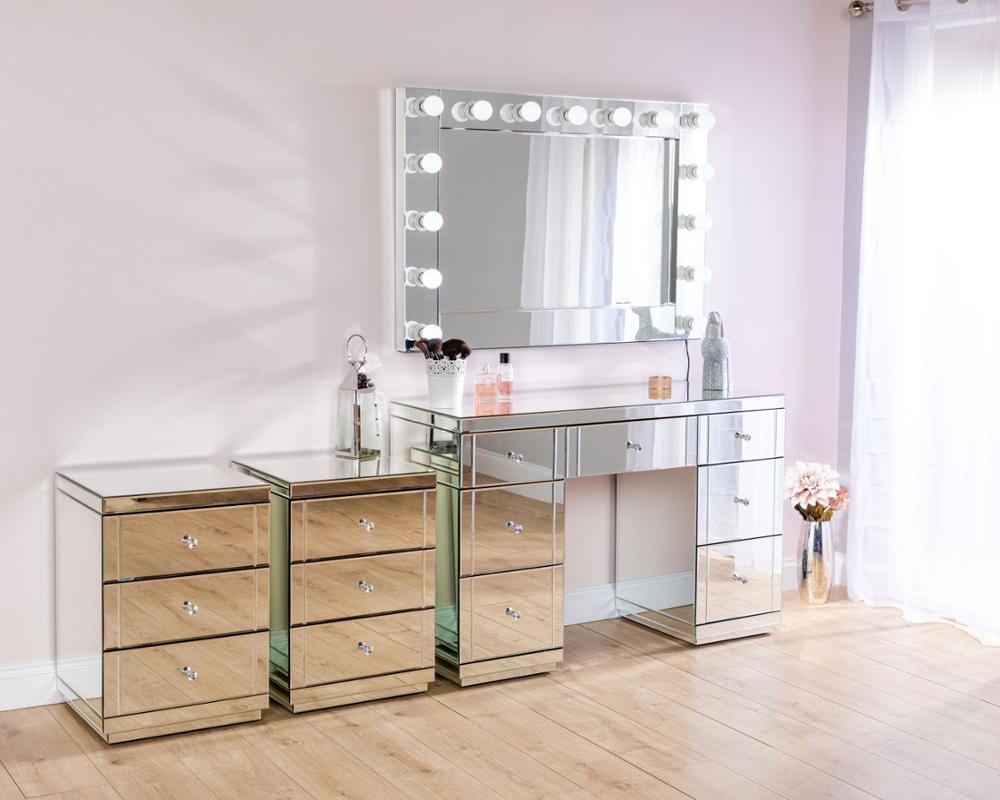 Venetian Dressing Styles VXin WXDL-107 Sparkle Silver Hollywood Mirror Switch Control mit 3 Farbbirnen