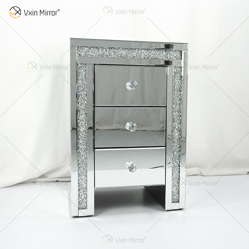 Vxin WXWF-716 Home Moderner Nachttisch aus Acryl mit 3 Schubladen, verspiegelter Nachttisch