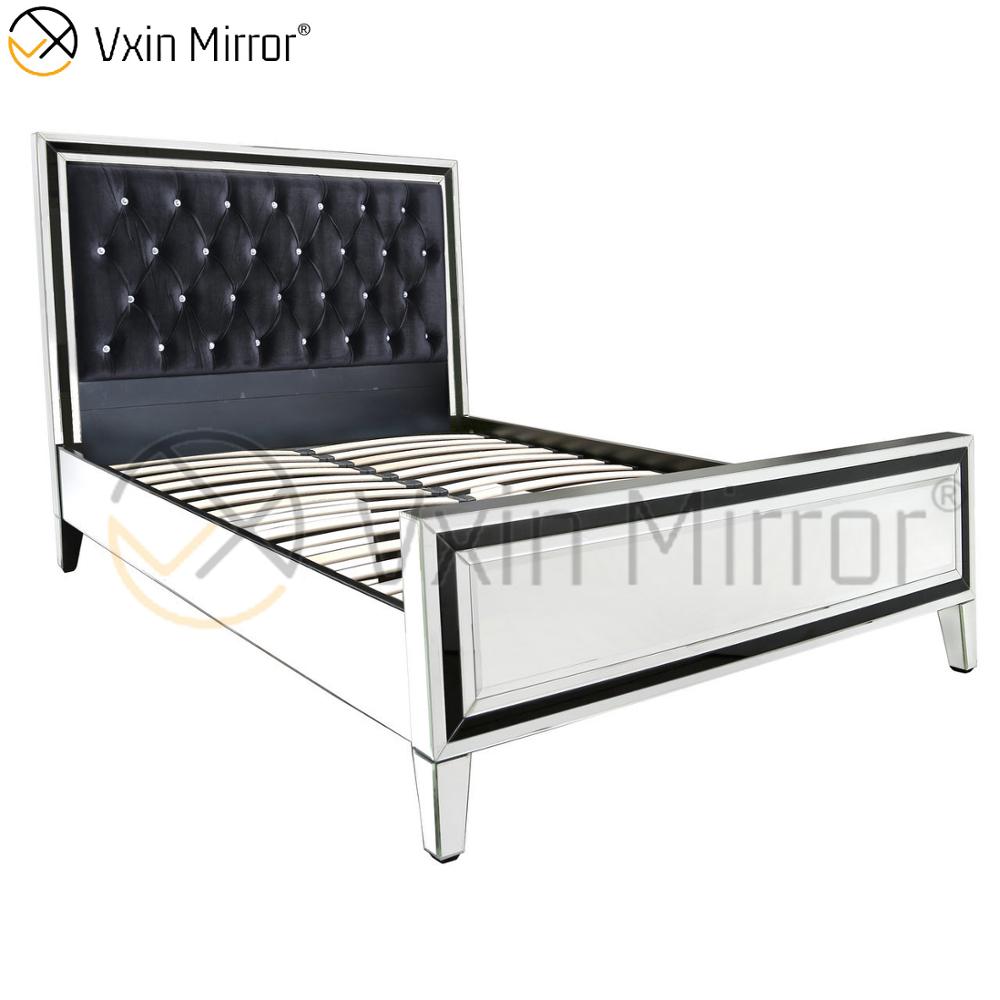 Vxin Mirror Furniture WXWF-1081Black Frame Silver Glass Mirrored King Bed Mirror Bed
