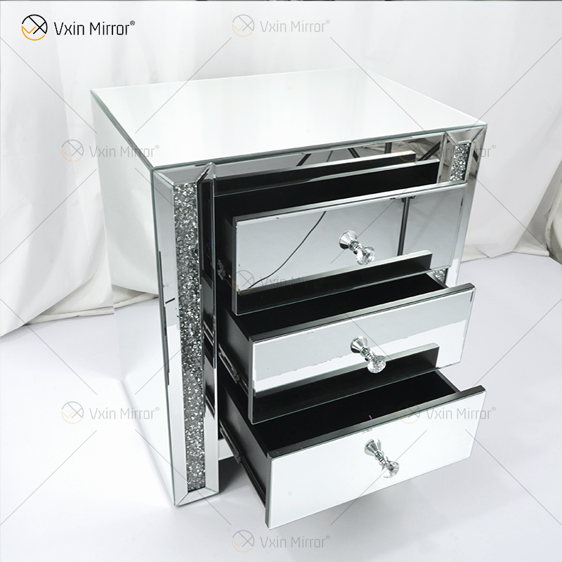 Vxin Mirror WXWF-718 Moderner Nachttisch mit 3 Schubladen, verspiegelt