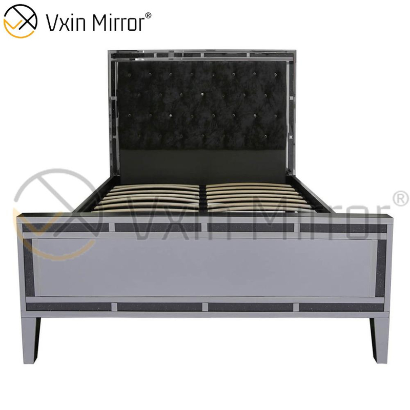 Günstige WXWF-698 Spiegelmöbel auf Schlafzimmer Silber und Schwarz verspiegeltes Bett im modernen Stil