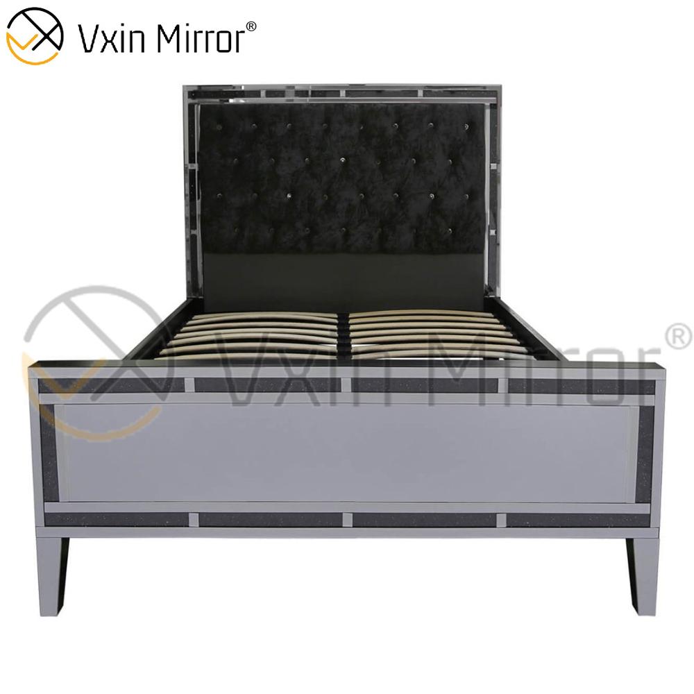 Günstige WXWF-698 Spiegelmöbel auf Schlafzimmer Silber und Schwarz verspiegeltes Bett im modernen Stil