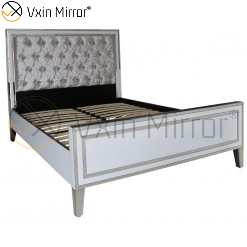 Factory Supply Furniture WXF-785 Silberner Rahmen, weißes Glas, verspiegeltes Kingsize-Bett