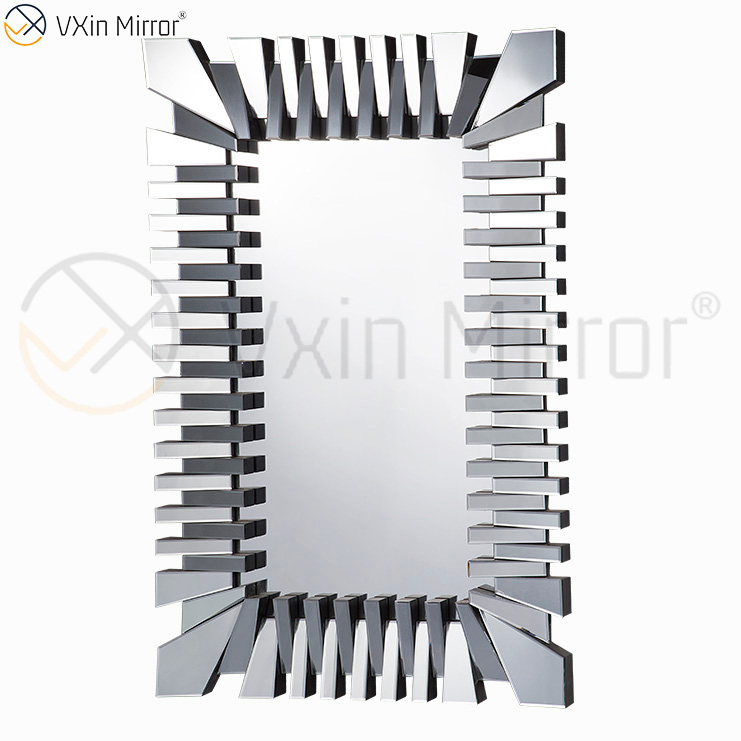 Starburst großer silberner stilvoller rechteckiger moderner 3D-Wohnzimmer-Schlafzimmer-Wandspiegel in voller Länge WXM-1041
