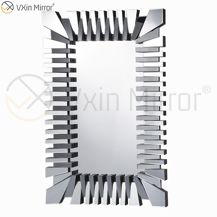 Starburst großer silberner stilvoller rechteckiger moderner 3D-Wohnzimmer-Schlafzimmer-Wandspiegel in voller Länge WXM-1041