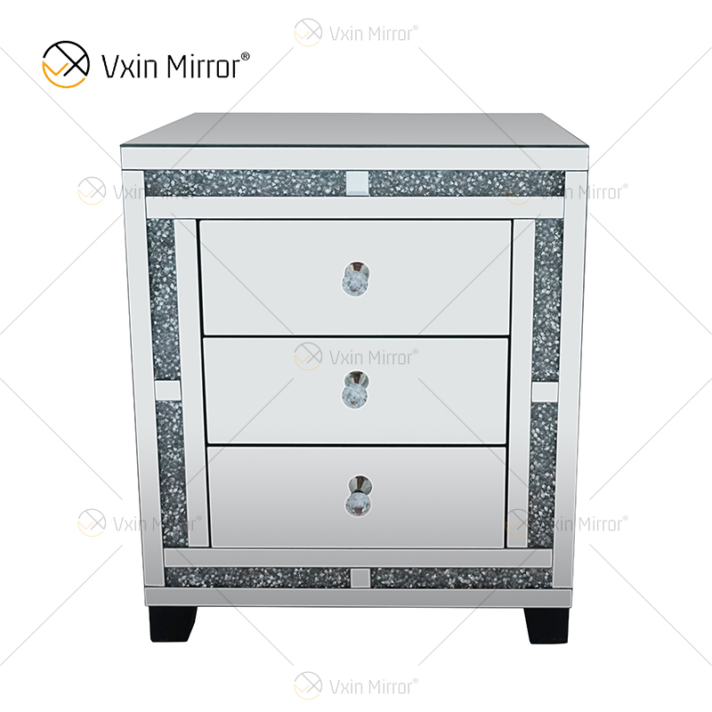 Heißer Verkauf Spiegel Schlafzimmer Möbel Set Kleiderschrank Schwarz Crushed Diamond Spiegelbett mit Nachttisch