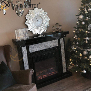 Silber Crushed Diamond Black Frame Spiegelkamin Elektrischer Kamin für Wohnzimmersofas WXWF-042-1