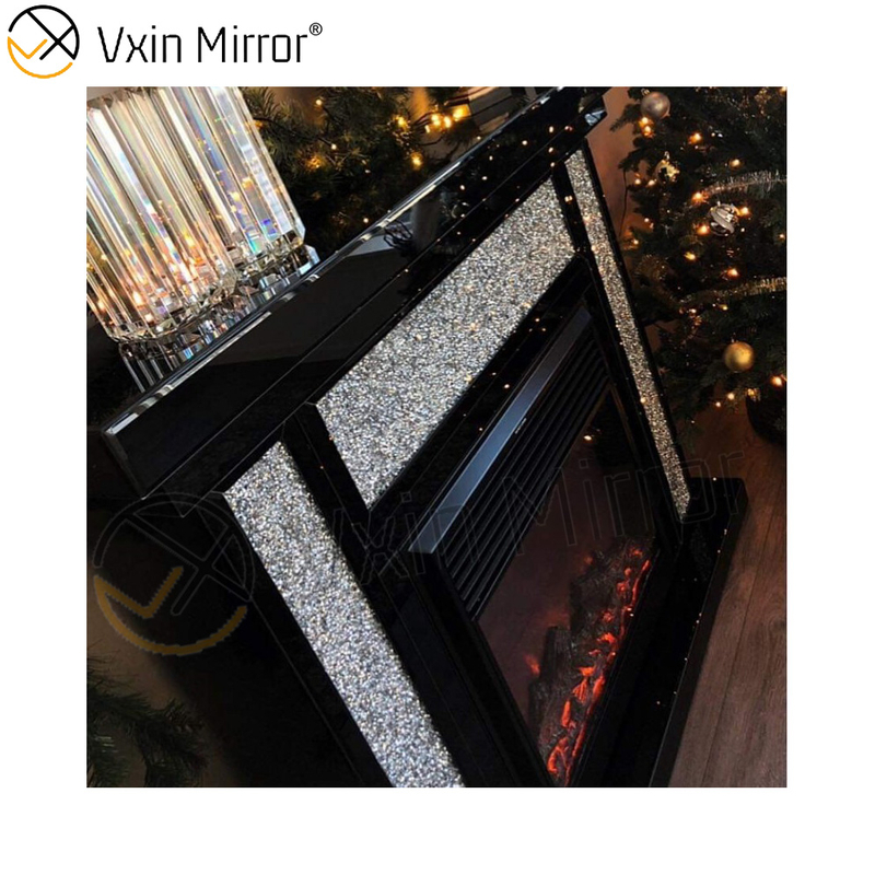Silber Crushed Diamond Black Frame Spiegelkamin Elektrischer Kamin für Wohnzimmersofas WXWF-042-1
