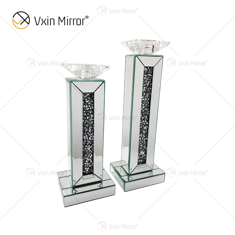 Kundengerechter Name Moderner eleganter WXP-002 Silber Crushed Diamond Mirrorr Kerzenhalter