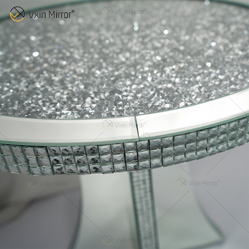 Luxus-Flur Crushed Diamond Crystal Spiegelschrank rund Silber verspiegelt Nachttisch Sofas Couchtisch Möbel WXF-145