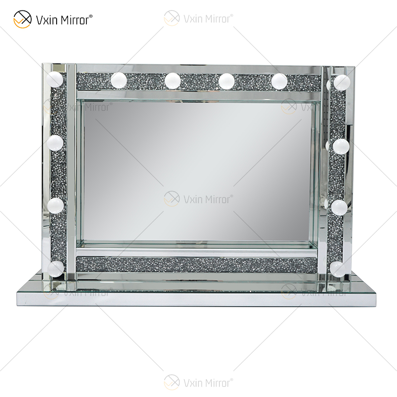Venetian Styles WXDL-105 Schminktischspiegel mit Silberkristallbeleuchtung und 12 Glühbirnen für Wohnzimmersofas