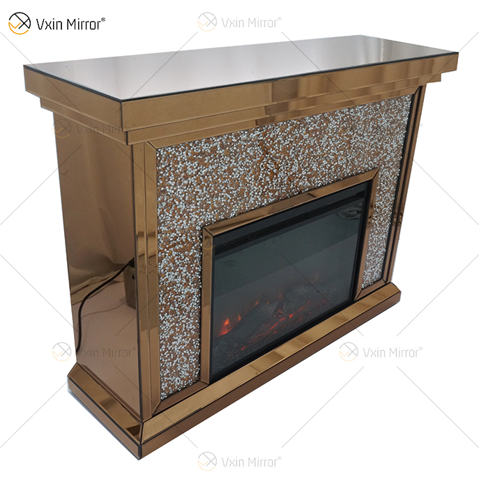 Mehrfarbiger WXWF-020 Luxus Silber Crushed Diamond Kristall Weißglas Wohnzimmer Spiegel Kamin Innen