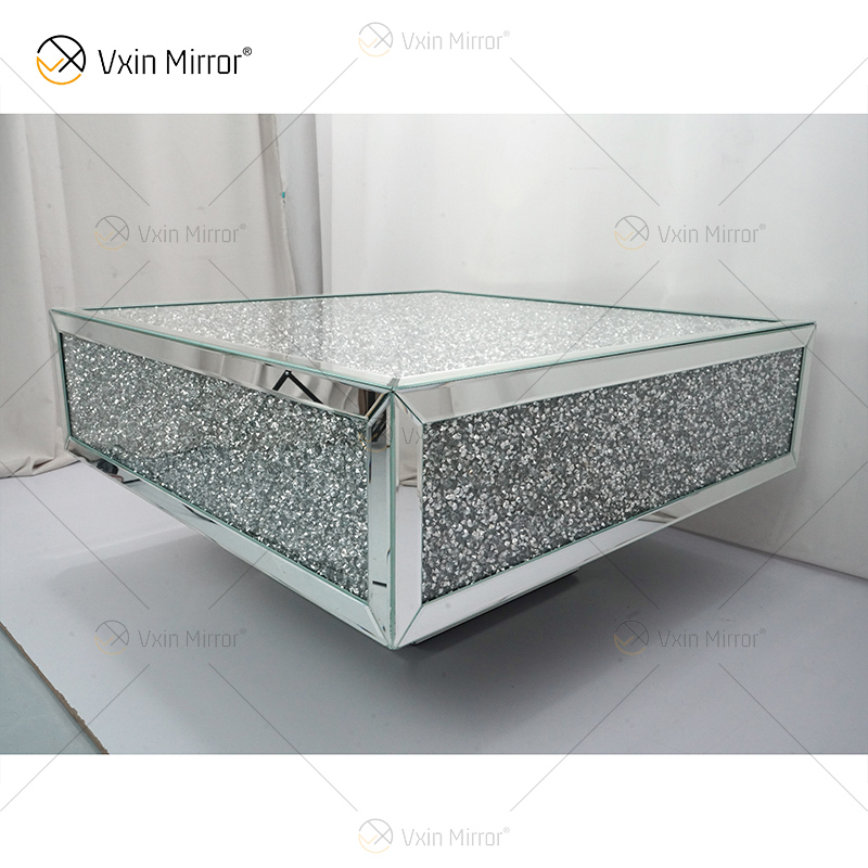 Customized Table WXF-141 Crushed Diamond Homemade Silver Mirror Couchtisch