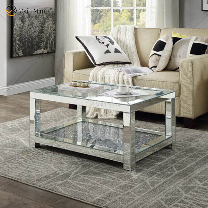 Vxin Sparkling Crushed Diamond verspiegelter Couchtisch Silber mit Diamanten für Wohnzimmer