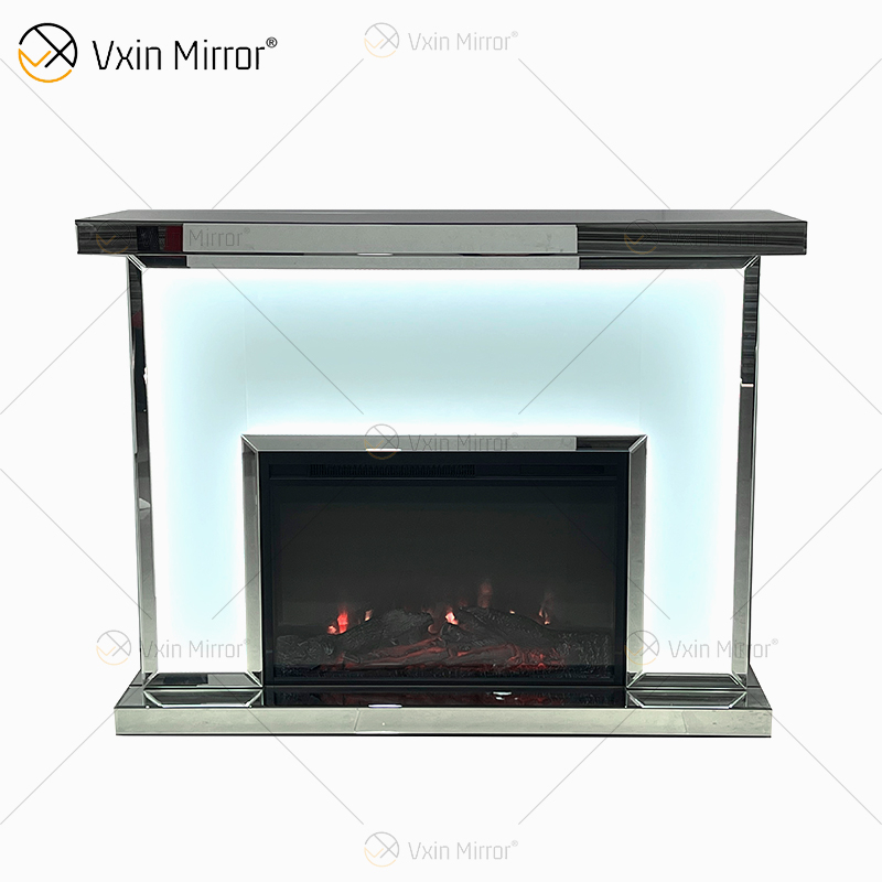 Neues Design WXMF-096 LED-Wohnzimmer-Spiegelkamin aus silberfarbenem Milchglas mit Inneneinsatz