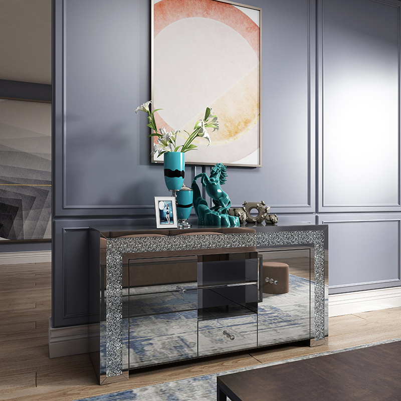 Elegante Wohnkultur ZH-063 Silber verspiegelter Möbel-Wohnzimmerschrank mit Muti-Schubladen